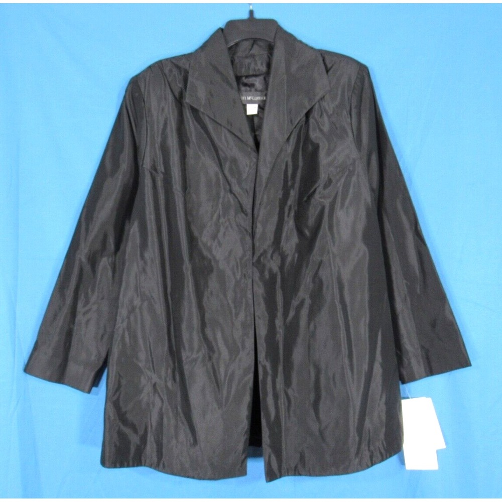 Vtg Nwt SCOTT MCCLINTOCK Glossy Black LINED ACETATE Hook & Eye EVENING JACKET S